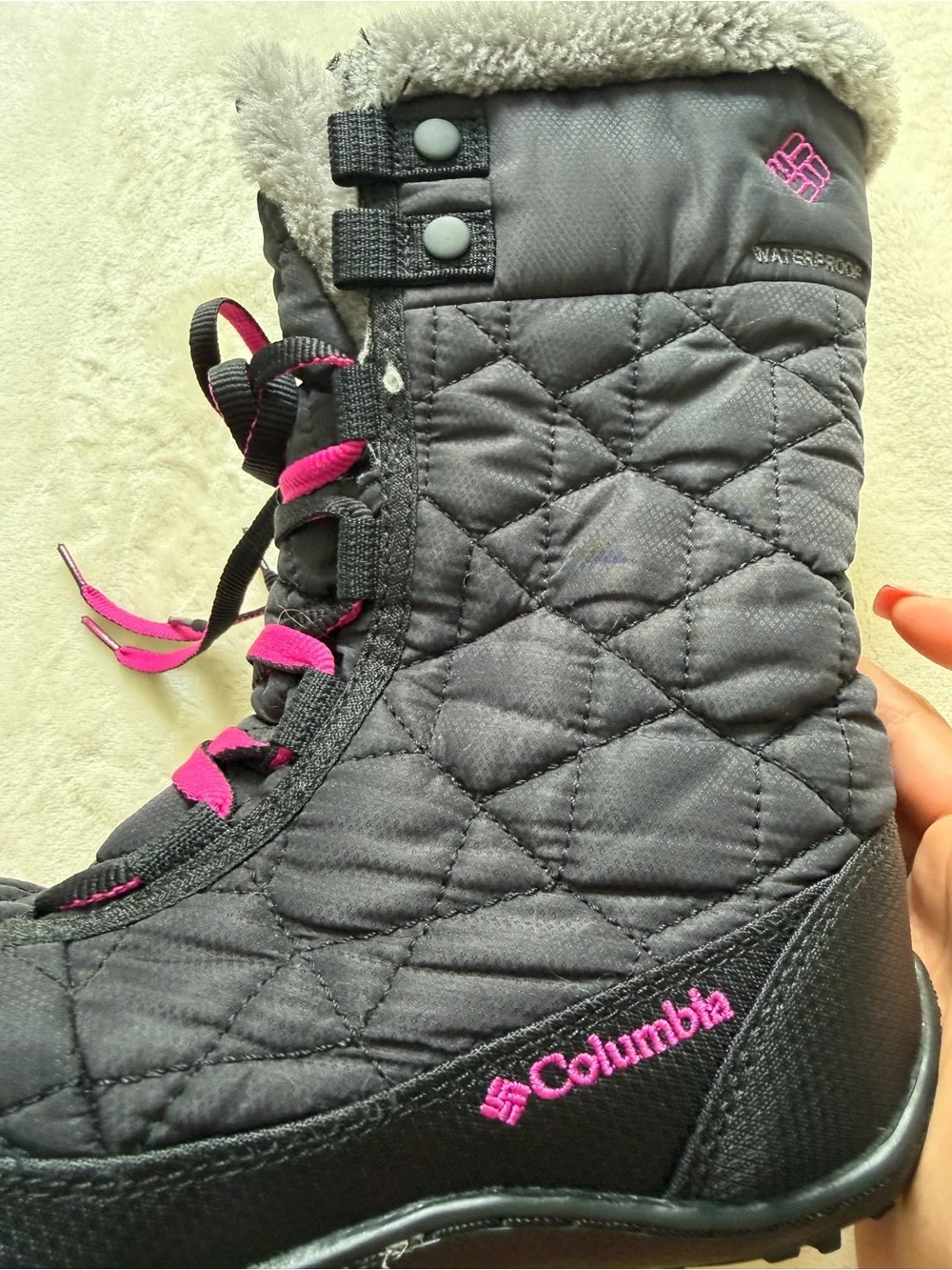 Columbia Winter Snow Boots Waterproof Minx Size 2 Black Mid Calf 200 Grams